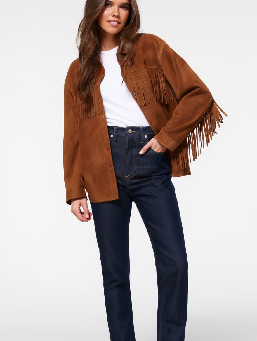 Chaqueta Antelina Con Flecos