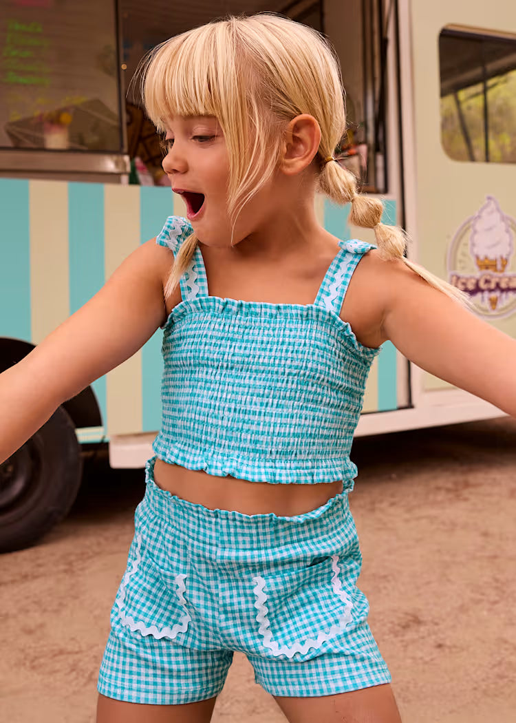 Conjunto short y top nido de abeja niña
