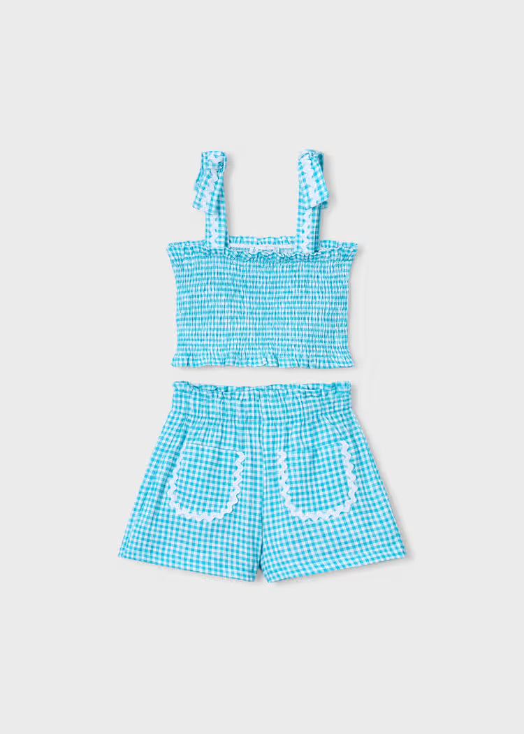 Conjunto short y top nido de abeja niña