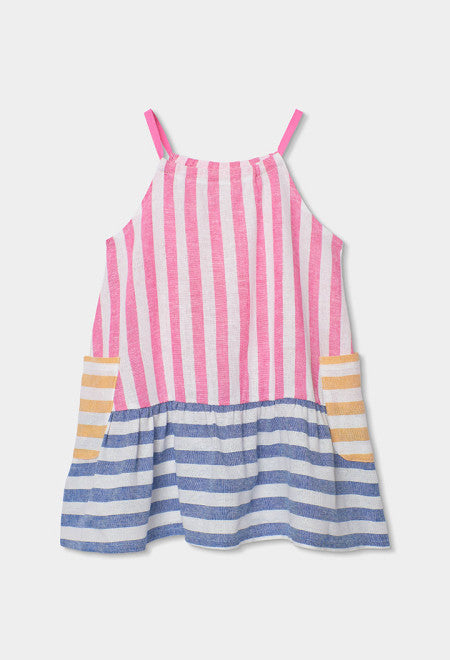 Vestido lino listado de niña