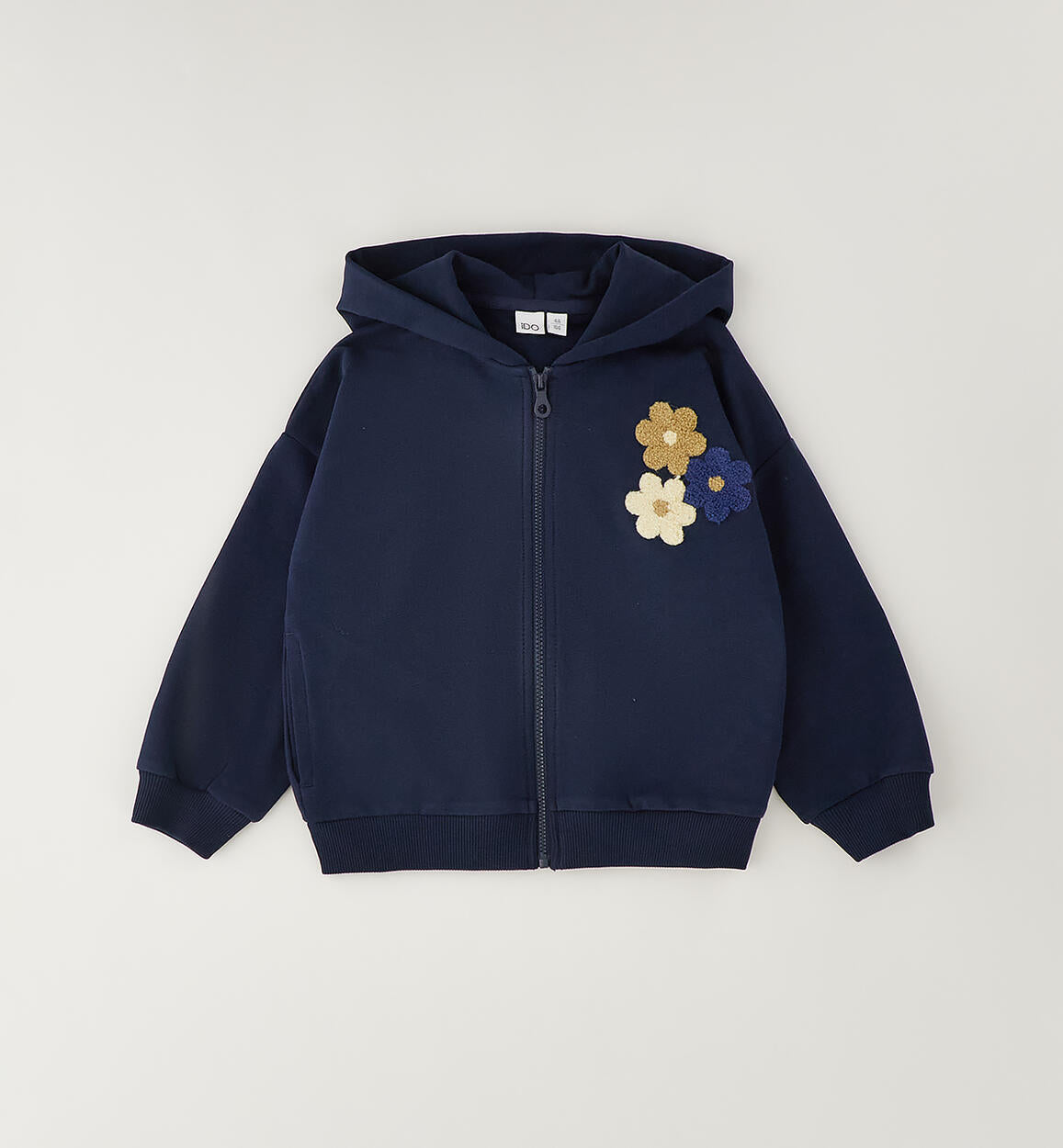 Sudadera cremallera flores relieve
