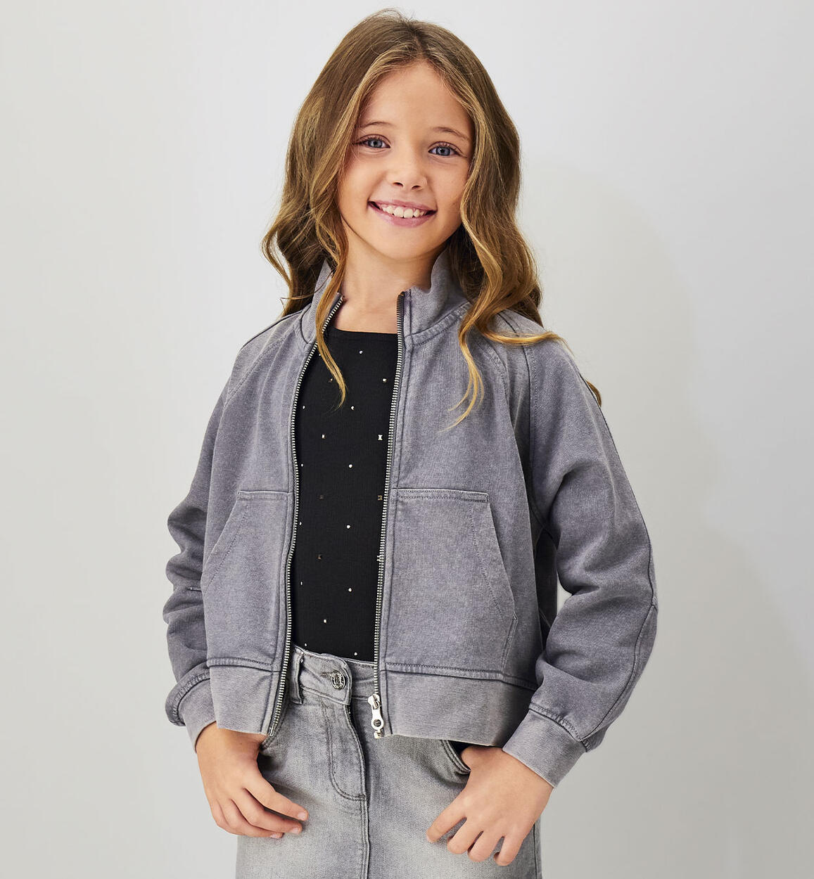 Sudadera cremallera sin capucha estilo bomber