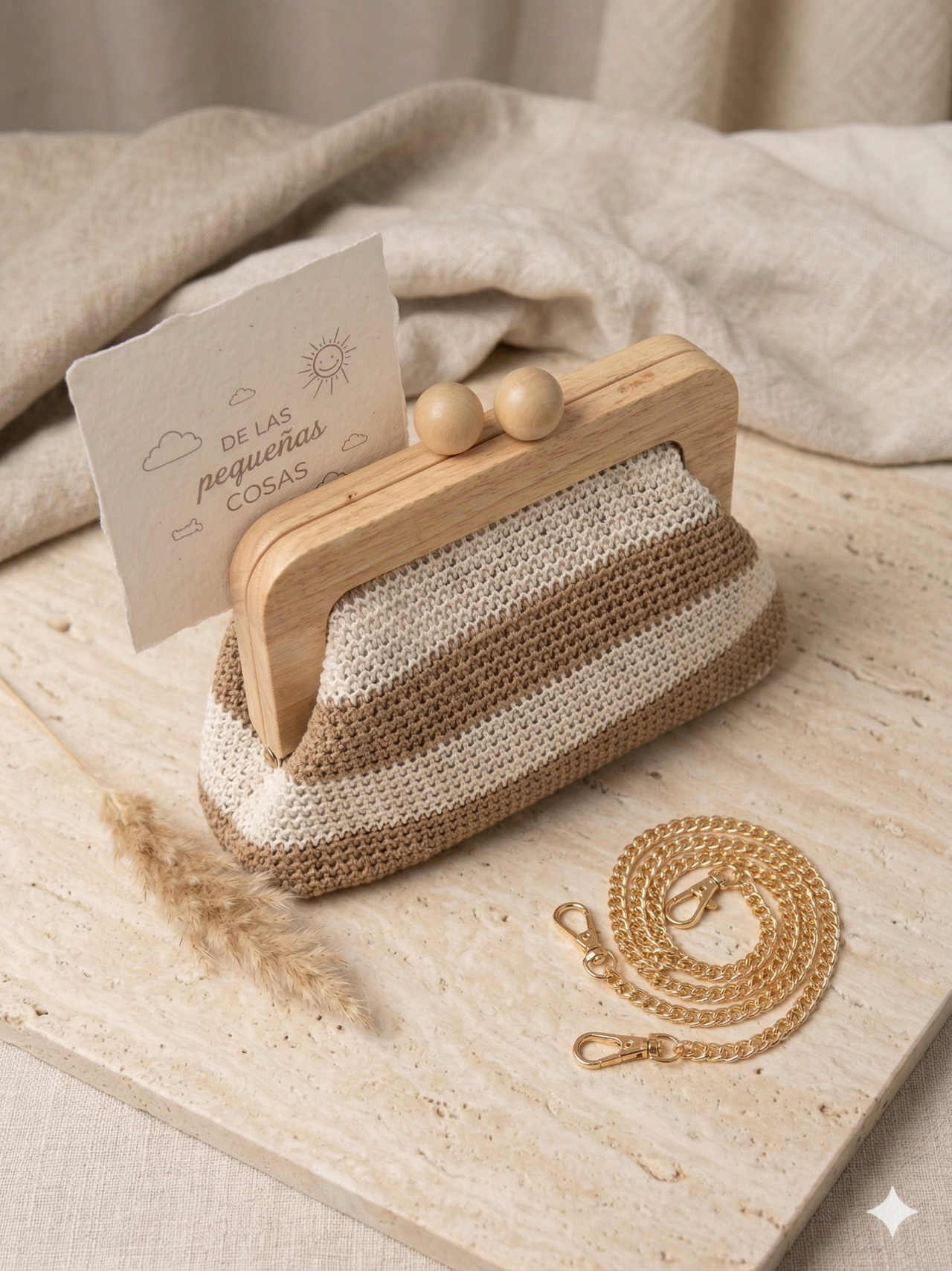 Bolso Monedero Asas Madera
