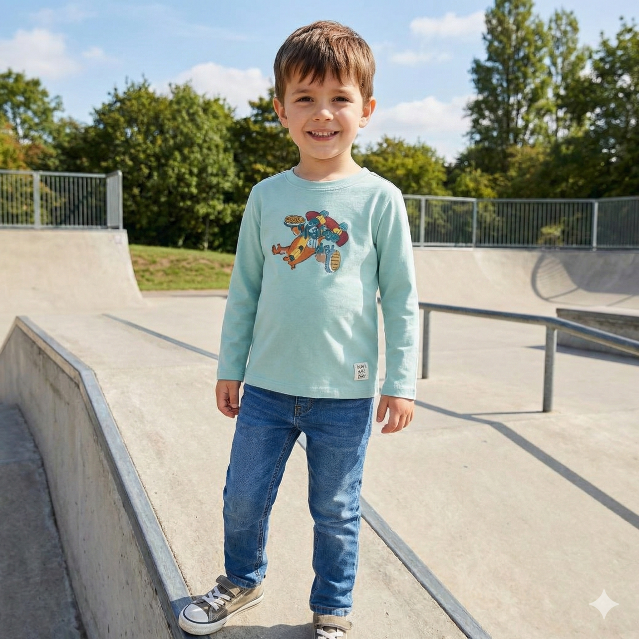 Camiseta Manga Larga Dibujo Skate Niño