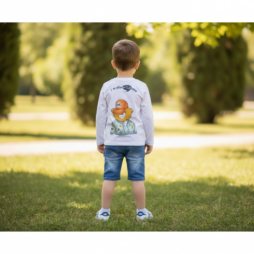 Camiseta Manga Larga Grafito Osito Pecho y Espalda Niño