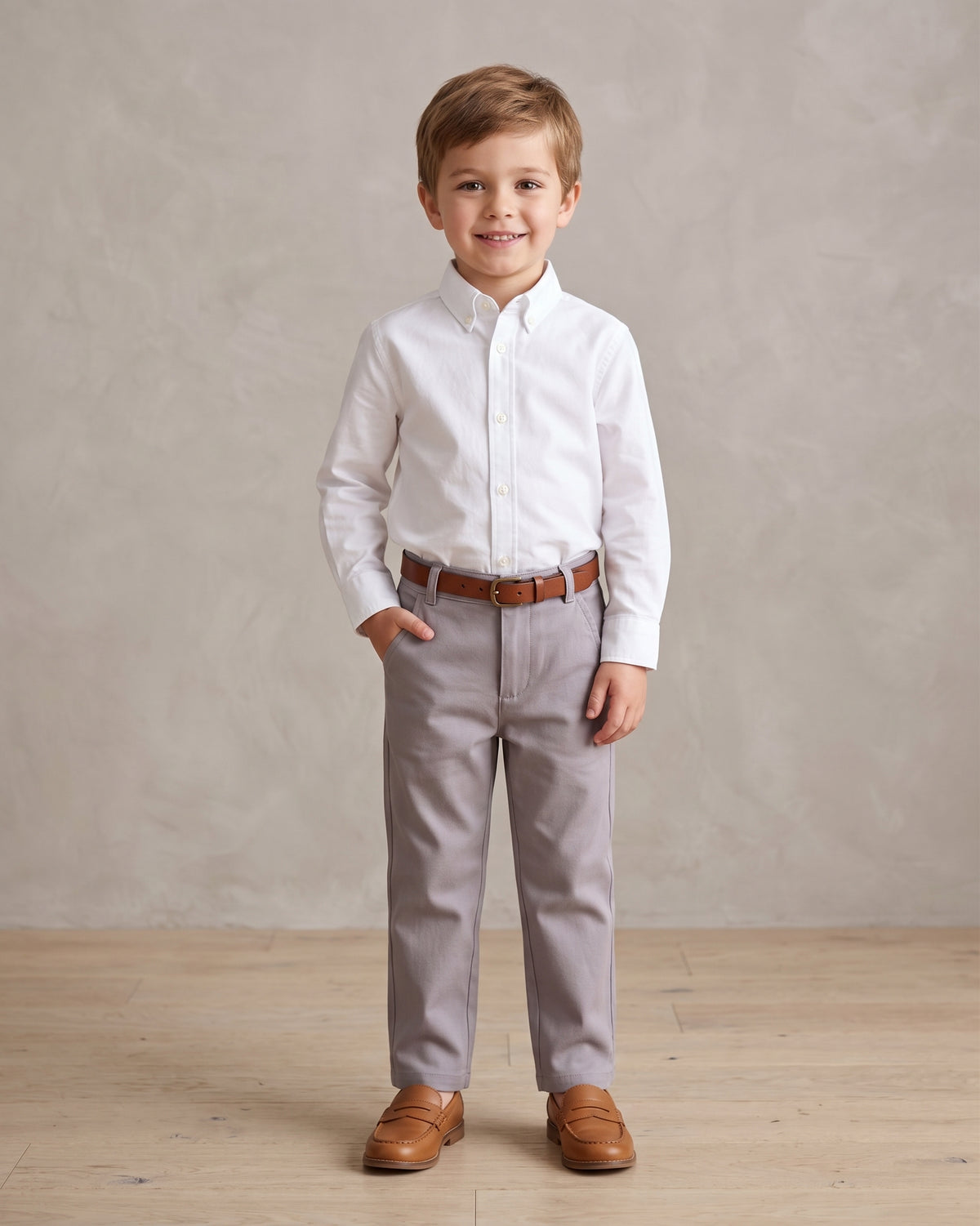 Pantalón largo tipo chino gris, niño.