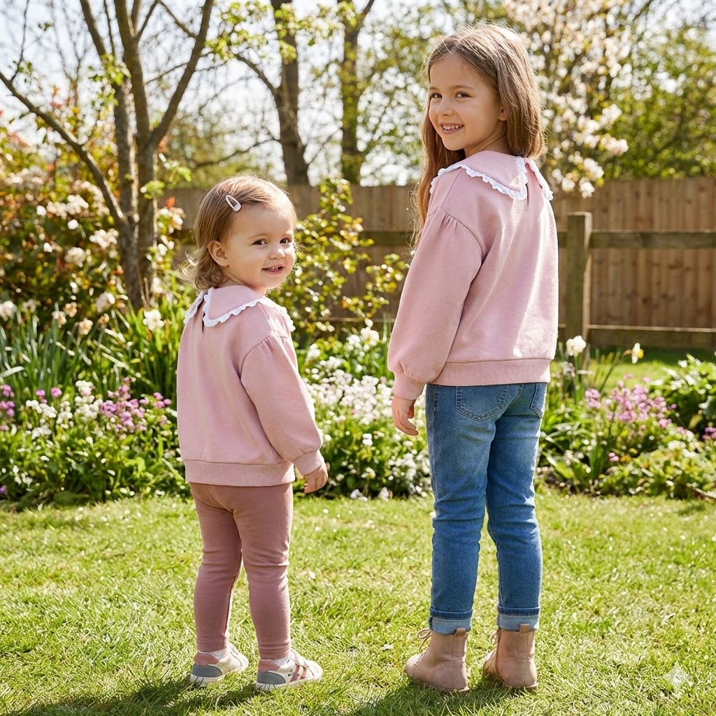Sudadera Afelpada Con Cuello Peter Pan y Mangas Caídas Niña