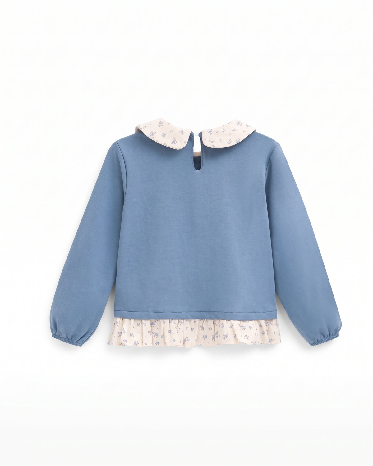 Sudadera cuello babero y volante inferior azul niña.