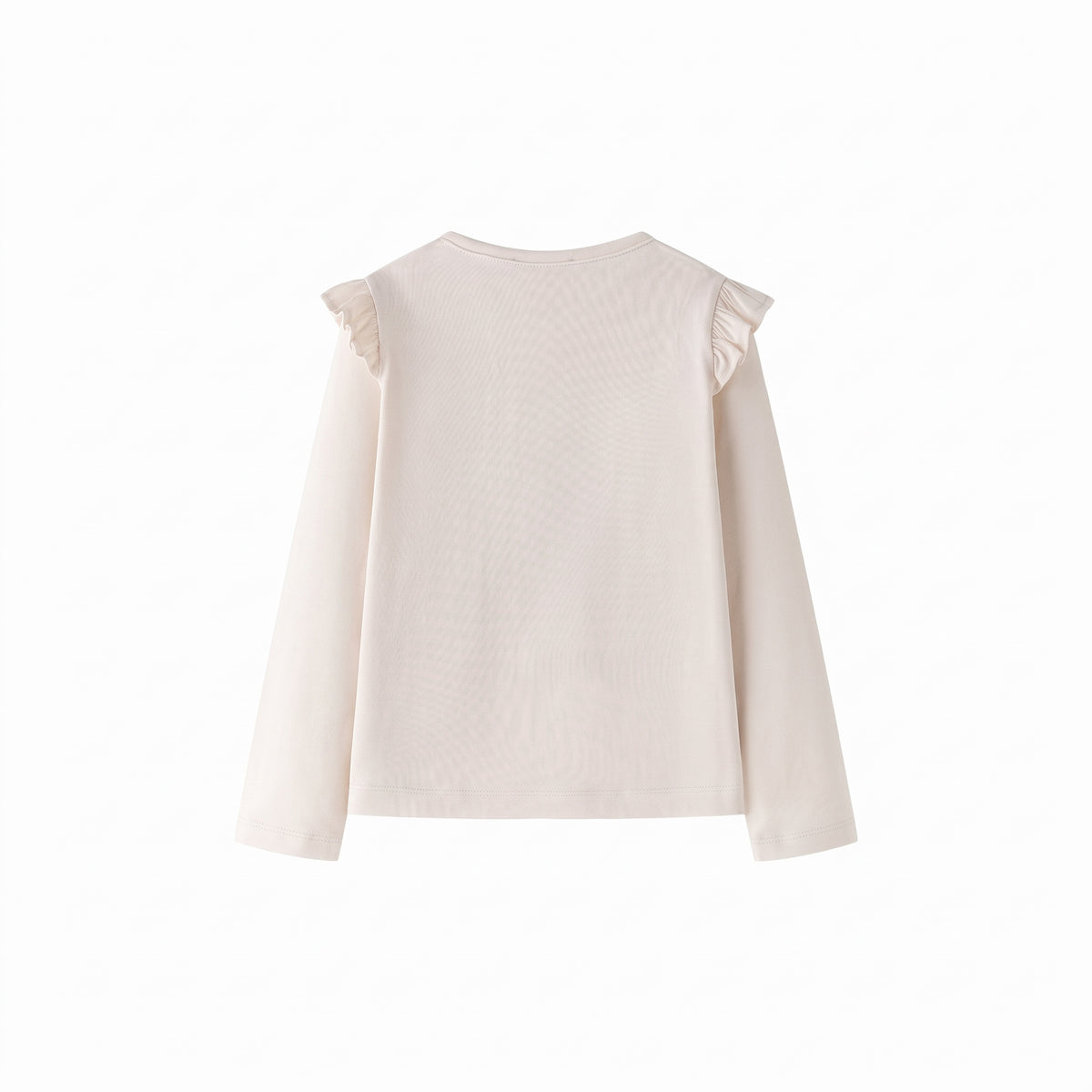 Camiseta manga larga flores volante hombros beige niña