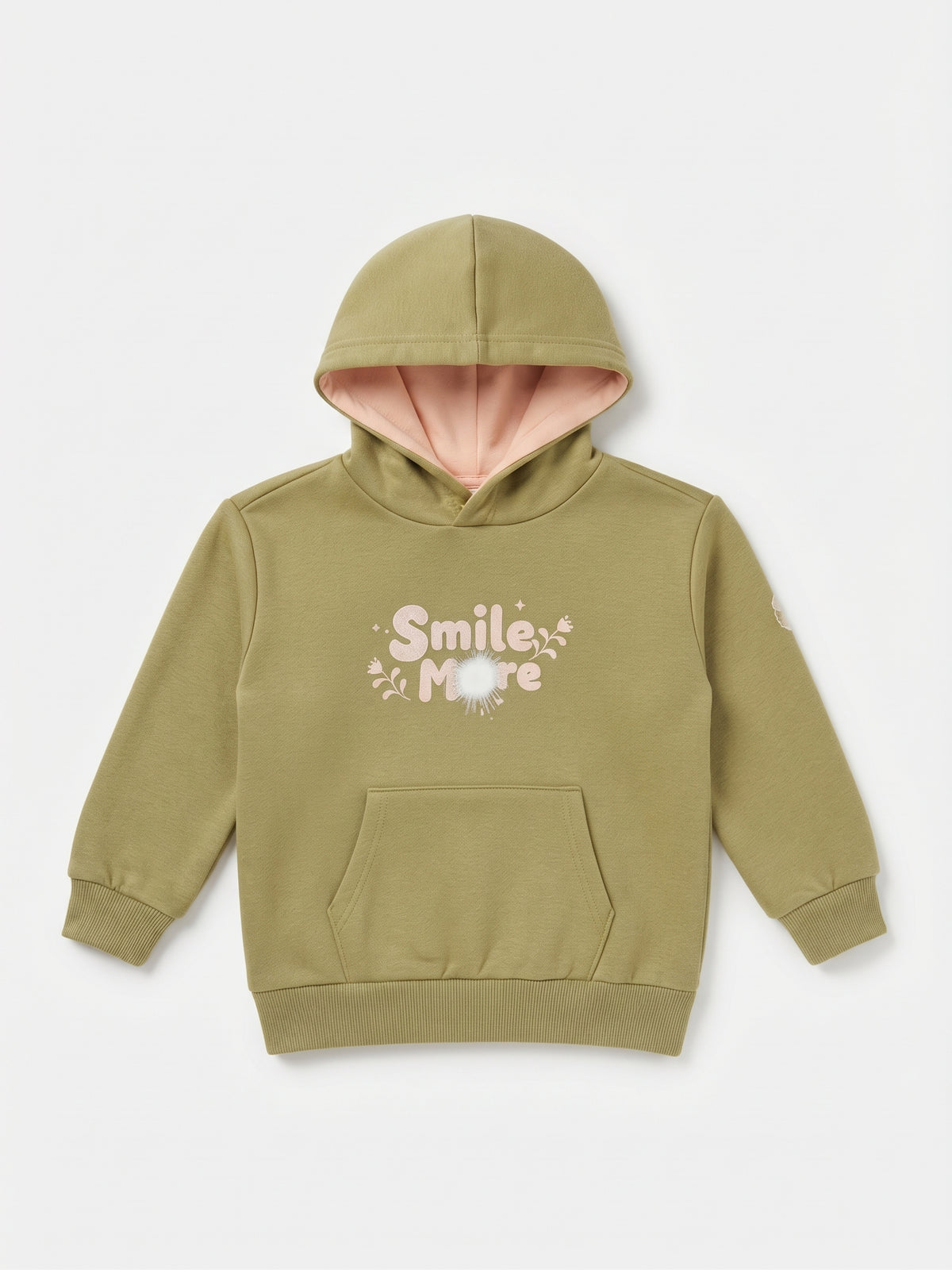 Sudadera capucha forrada estampado frontal verde kaki bebé y niña.