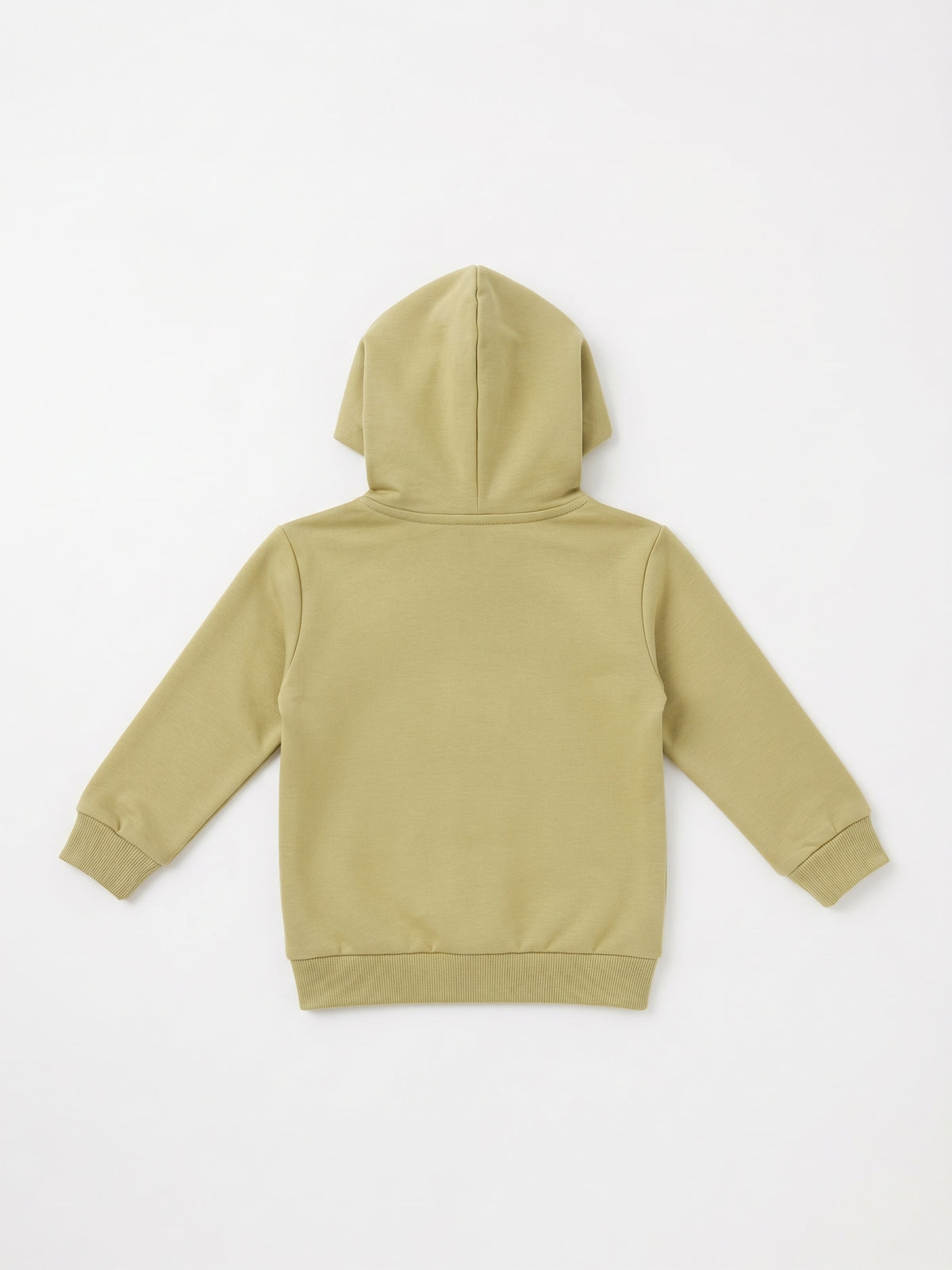 Sudadera capucha forrada estampado frontal verde kaki bebé y niña.