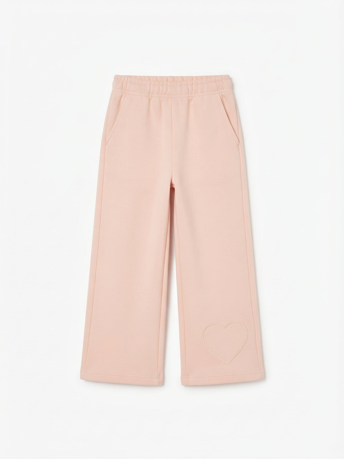 Pantalón felpa corte recto y ancho coarzón rosa bebé y niña.