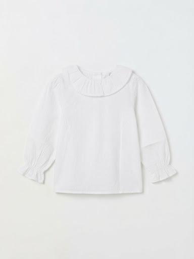 Blusa blanca cuello plisado niña