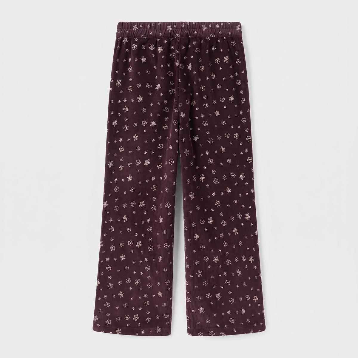 Pantalón corte recto y ancho micropana flores burdeos.