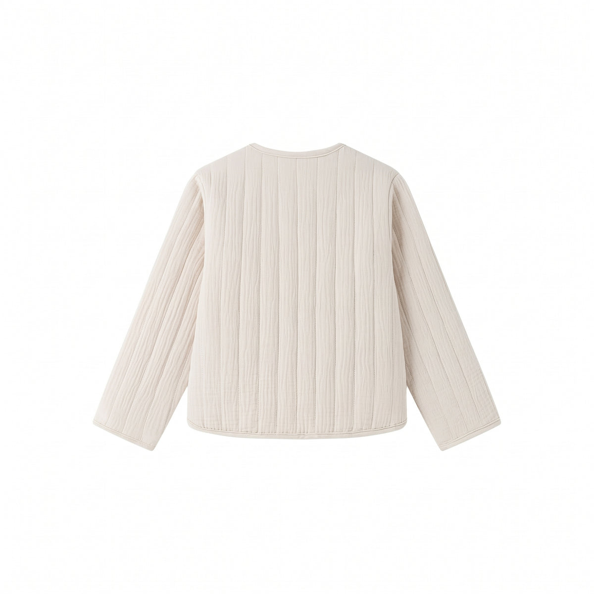 Chaqueta acolchada  beige bolsillos frontales con flores, niña