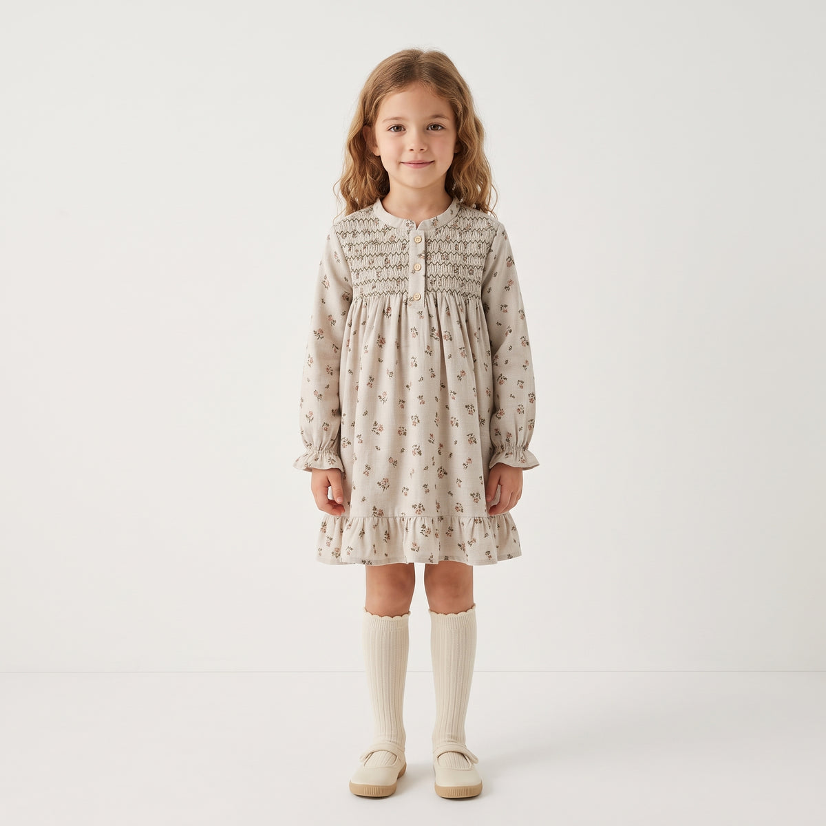 Vestido manga larga nido abeja bebé y niña