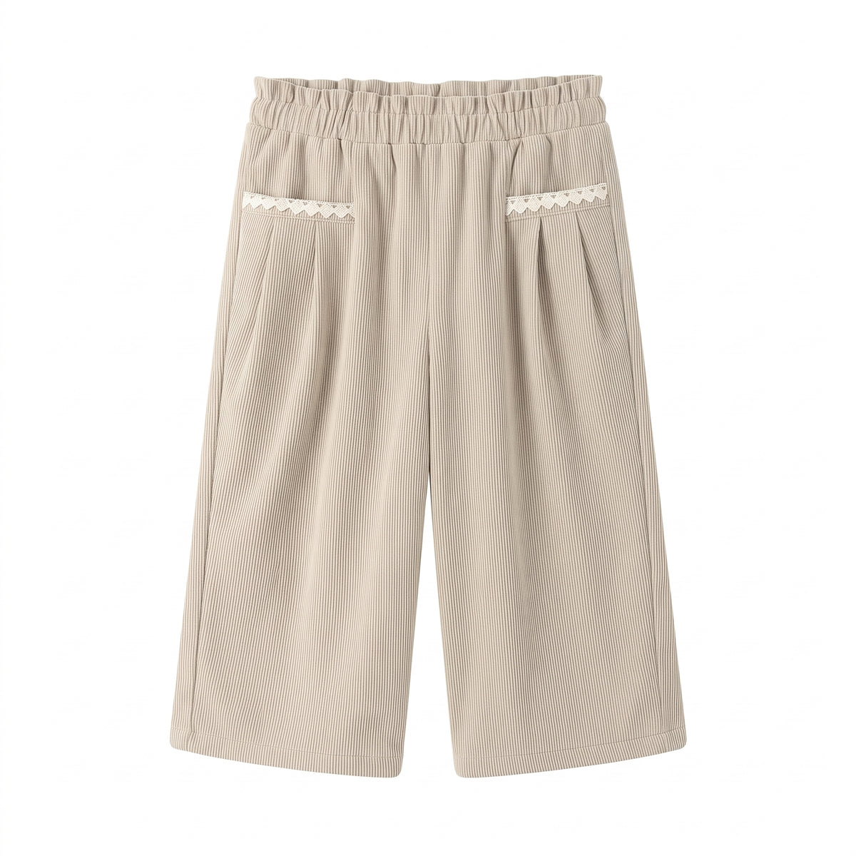 Pantalón coret recto y ancho micropana puntilla bolsillos beige niña