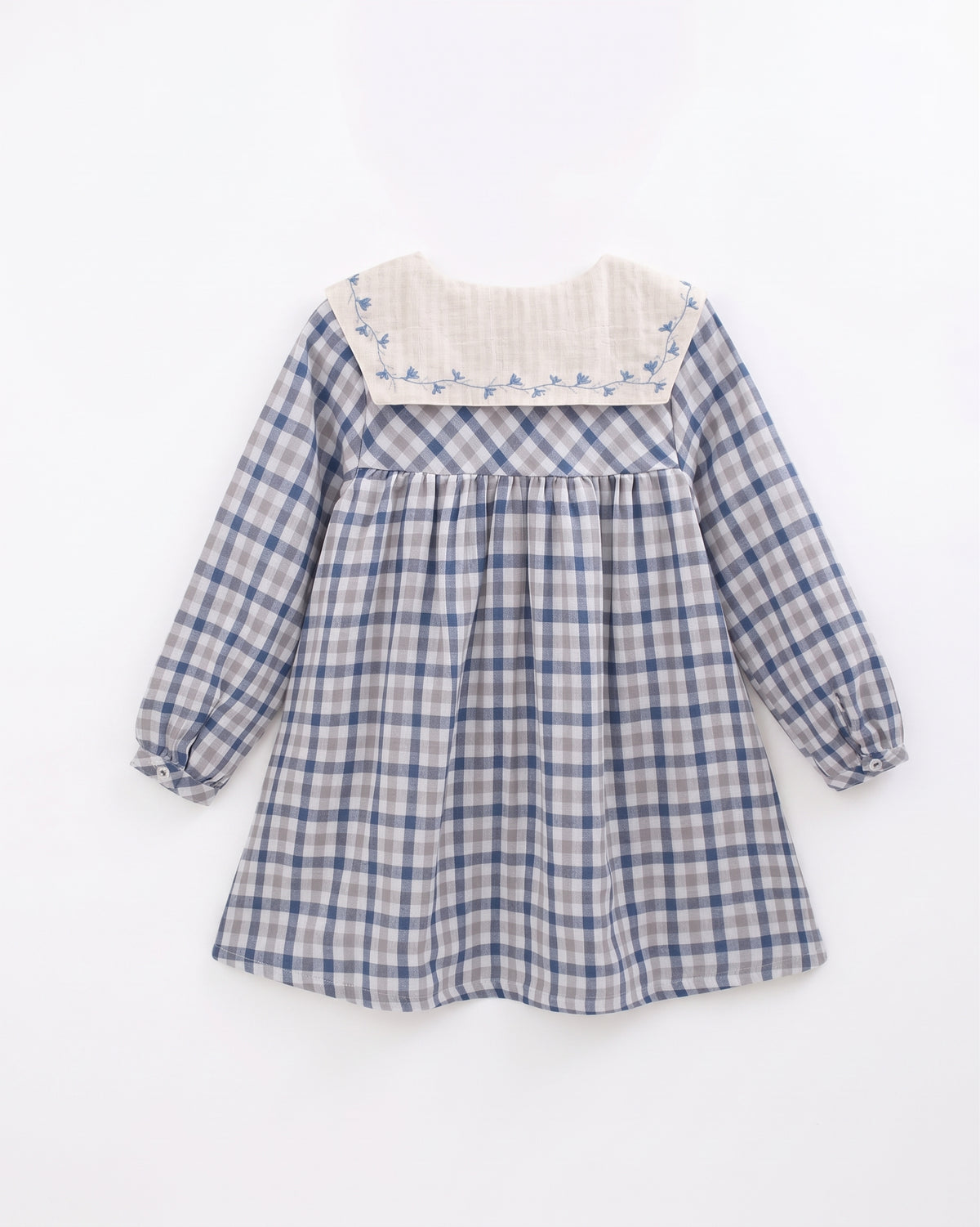 Vestido manga larga cuadros cuello babero niña