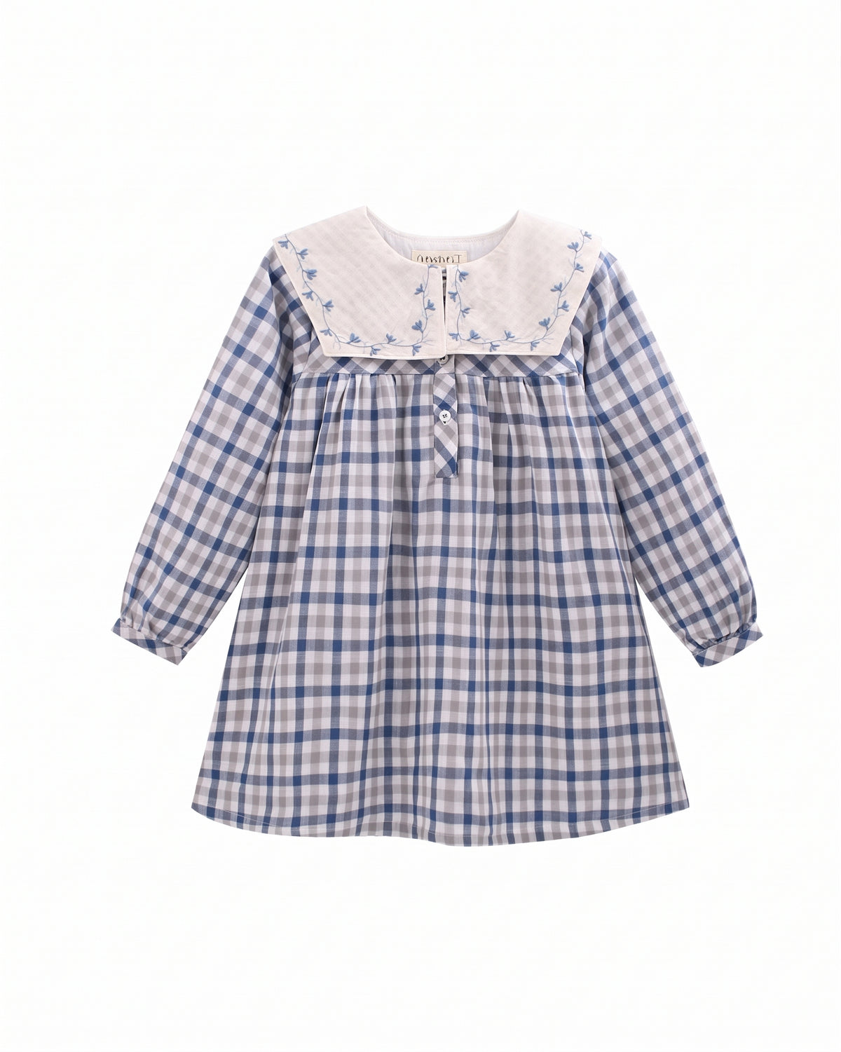 Vestido manga larga cuadros cuello babero niña