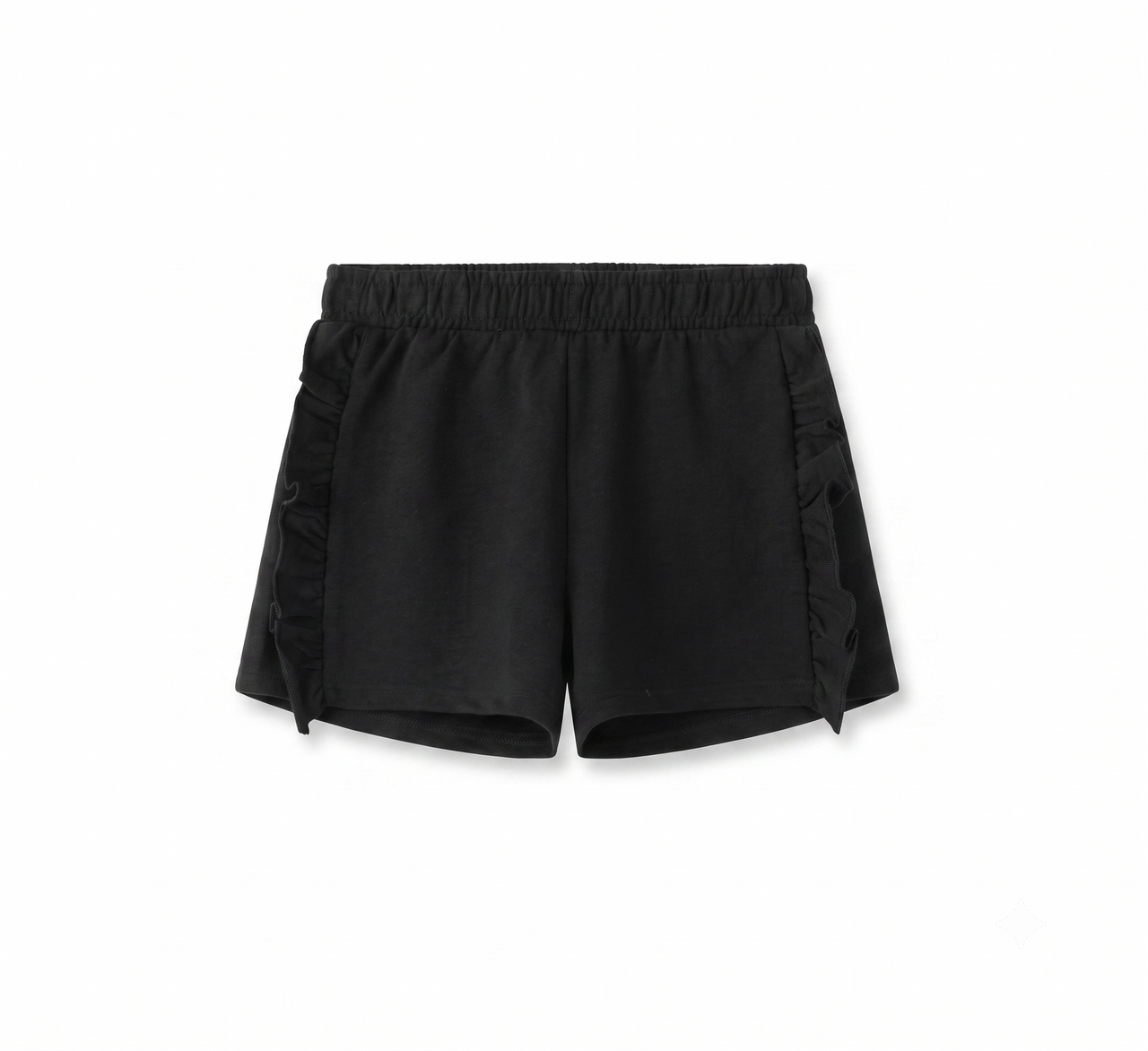 Shorts negros con cintura elástica y detalles de volantes niña.