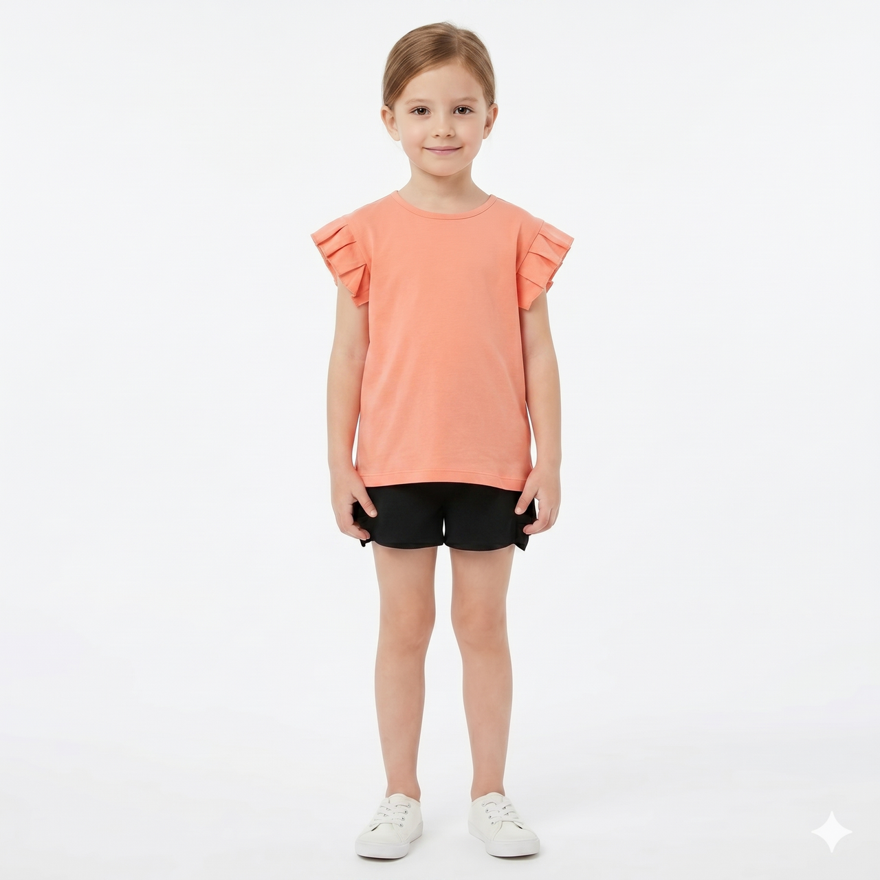 Camiseta de niña manga corta con volantes.