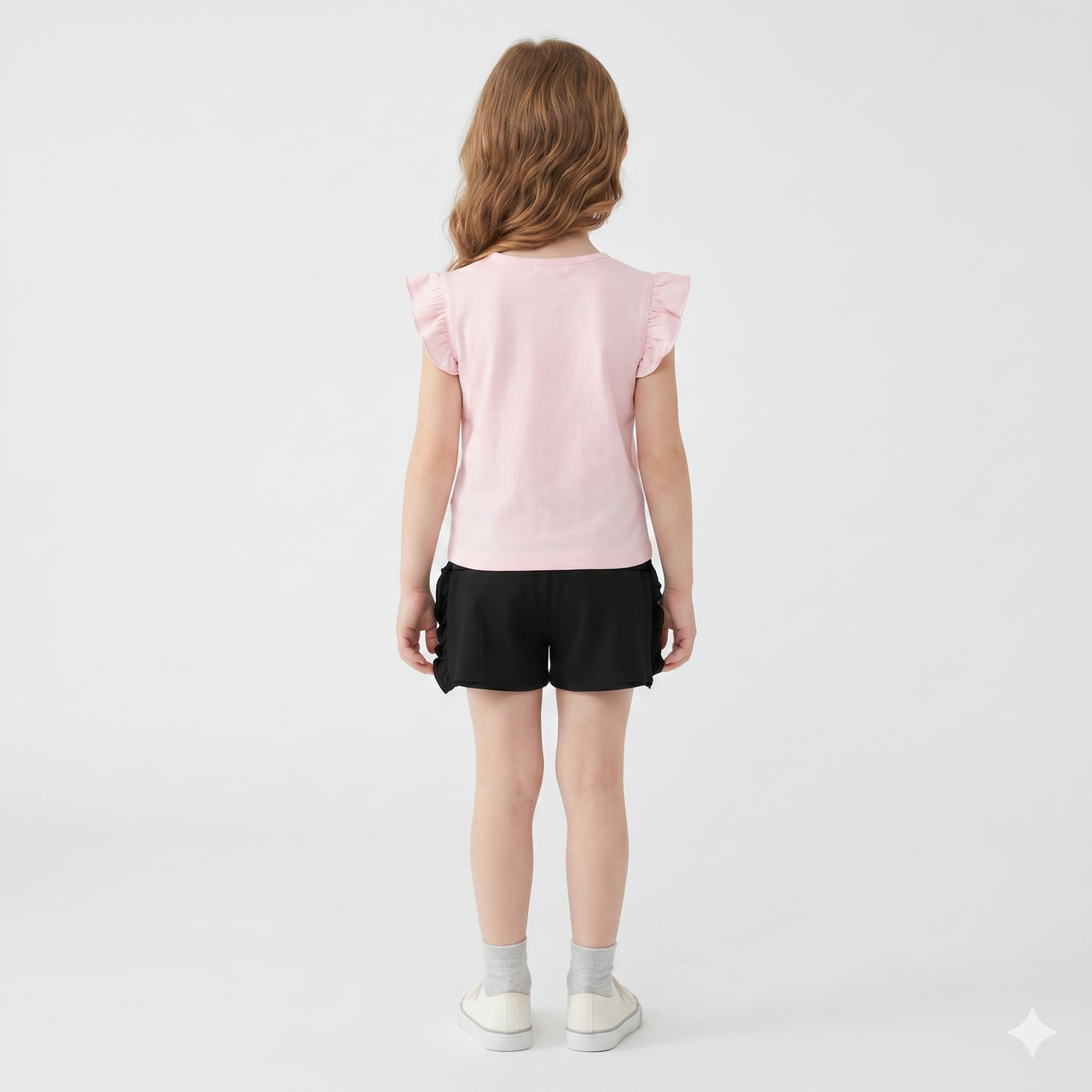 Camiseta lisa algodón manga corta con volantes niña.
