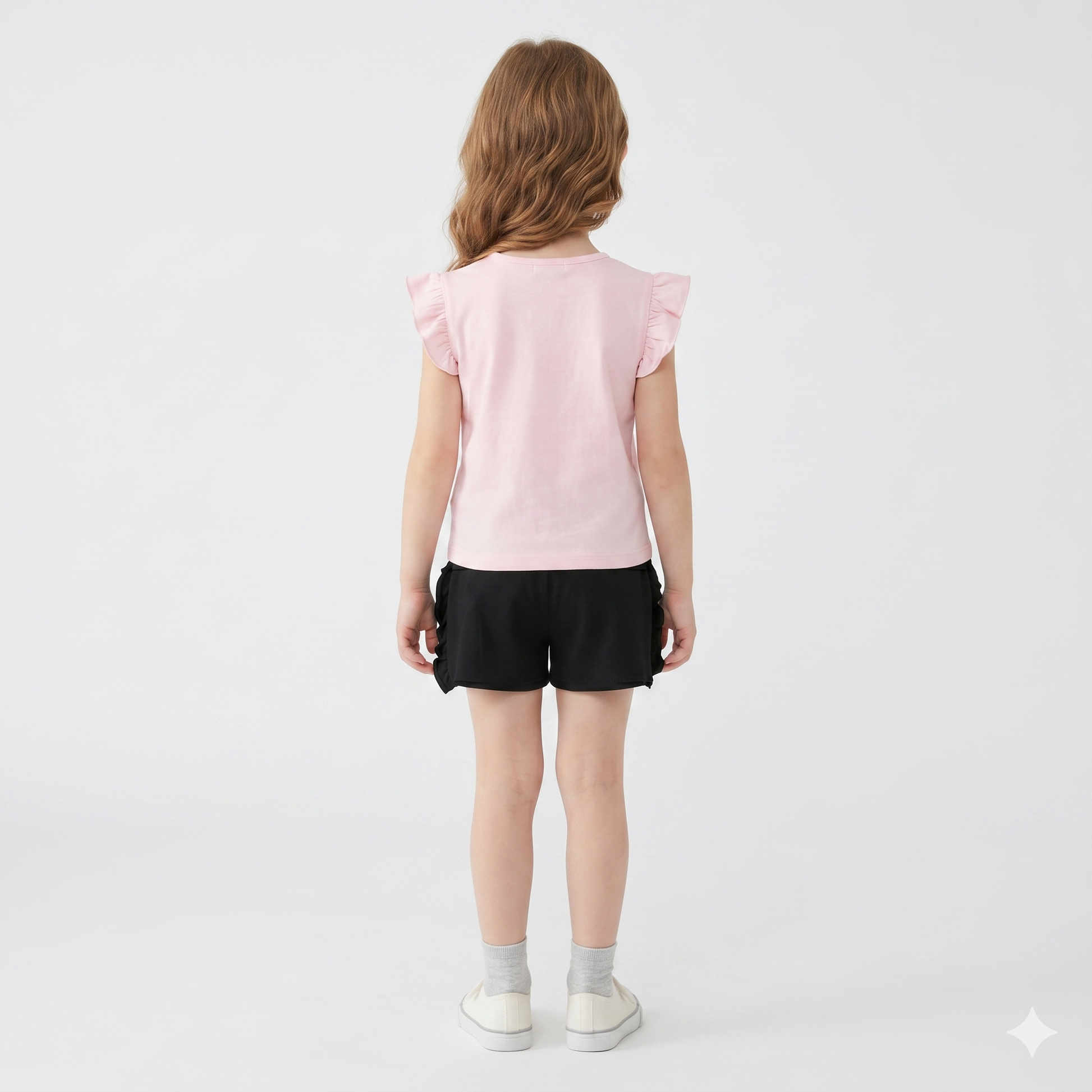 Camiseta lisa algodón manga corta con volantes niña.