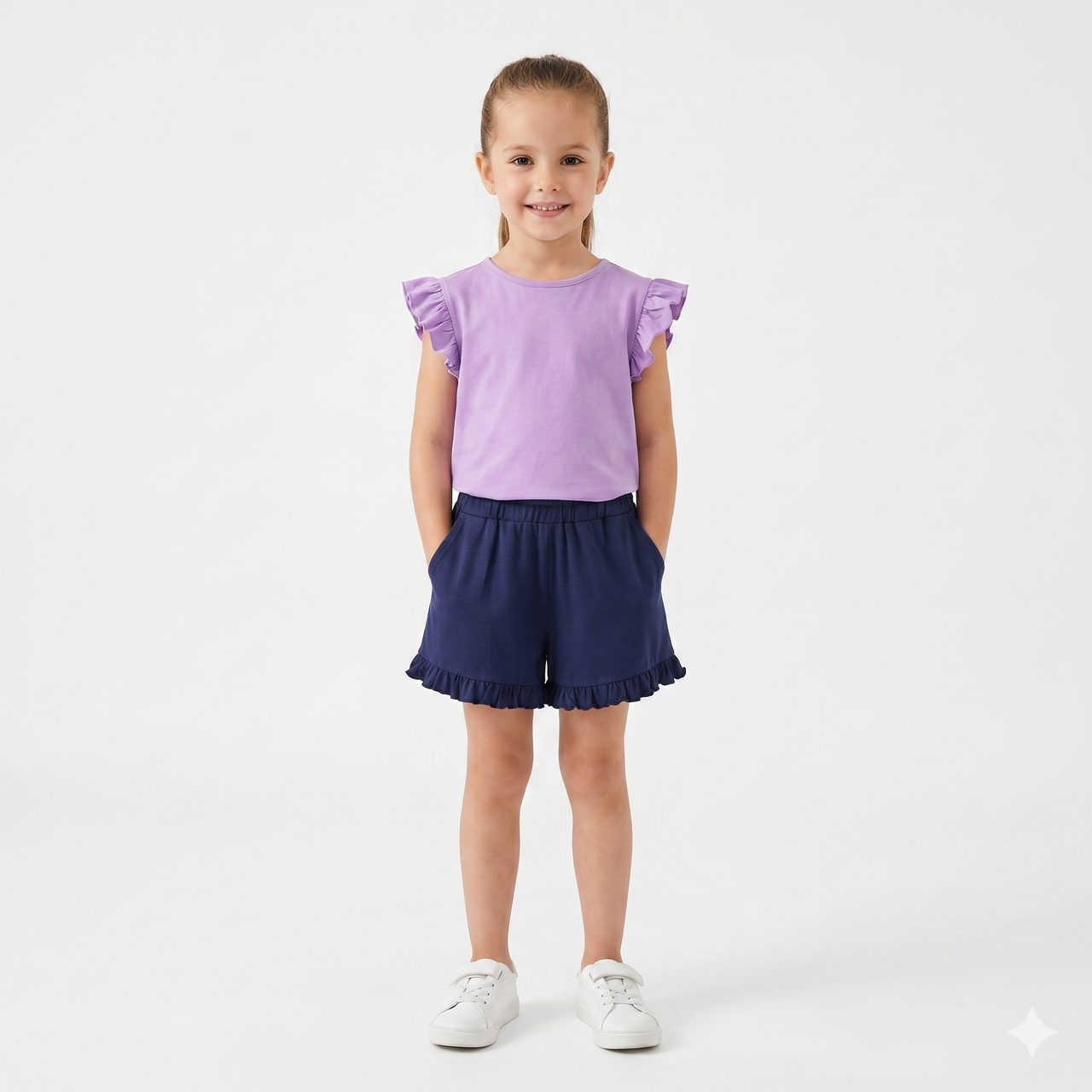 Pantalón corto de punto niña con volante.