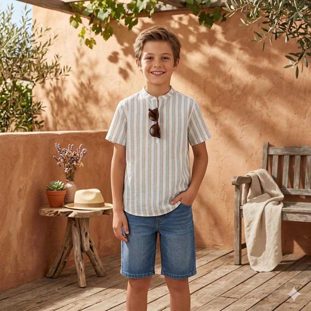 Camisa manga corta cuello mao niño