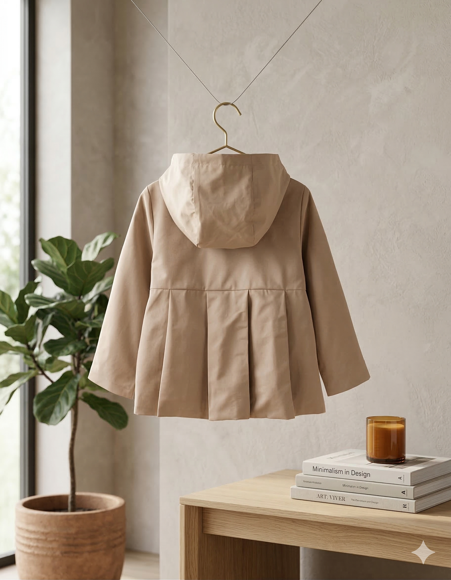 Parka con pliegues Beige