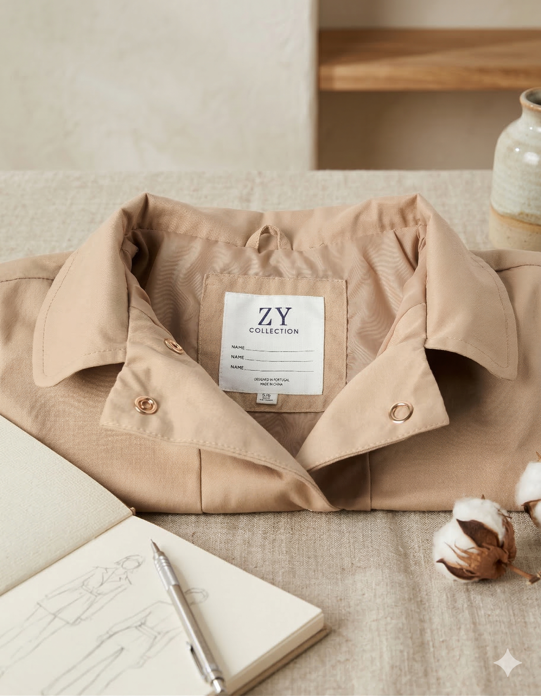 Parka con pliegues Beige