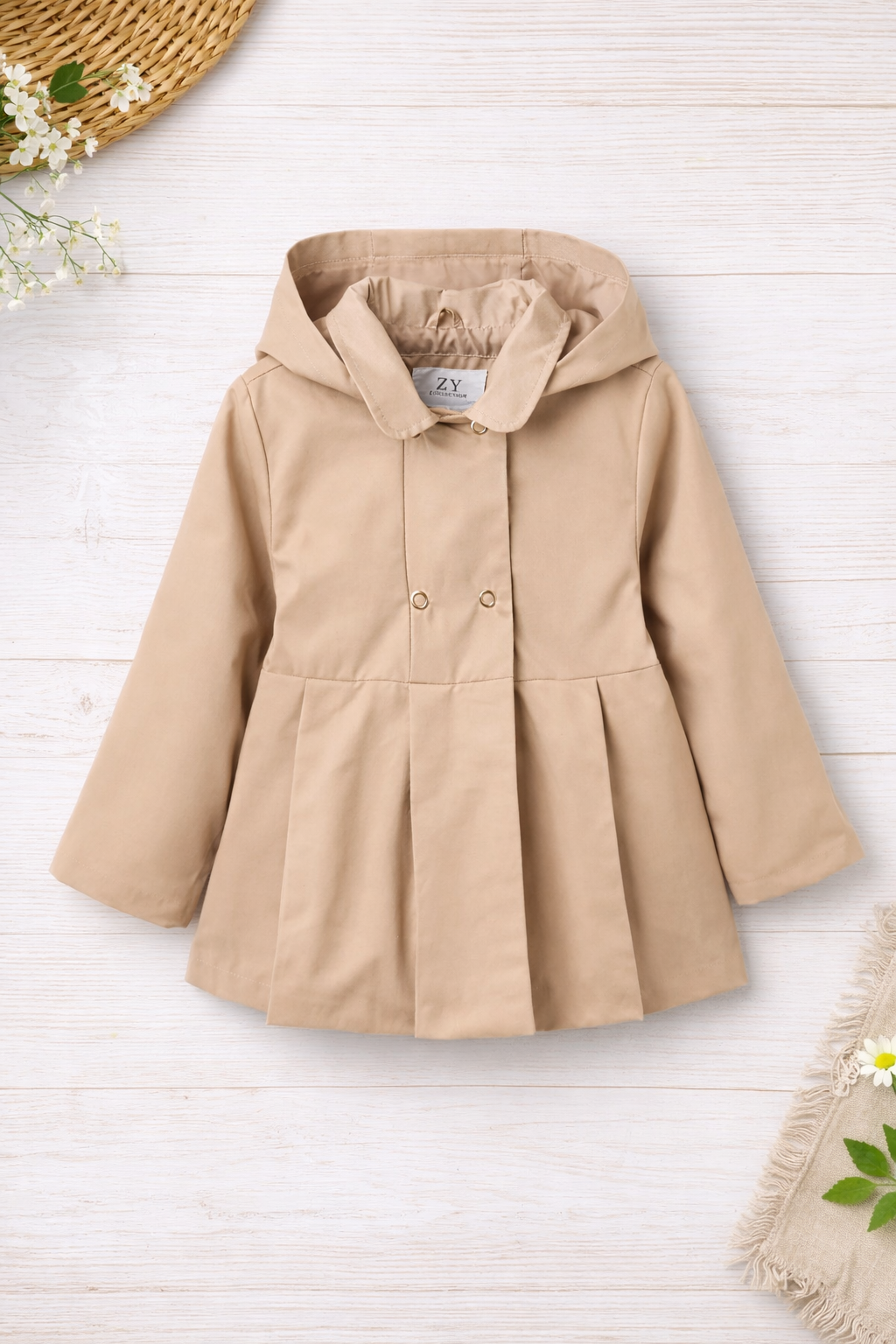 Parka con pliegues Beige