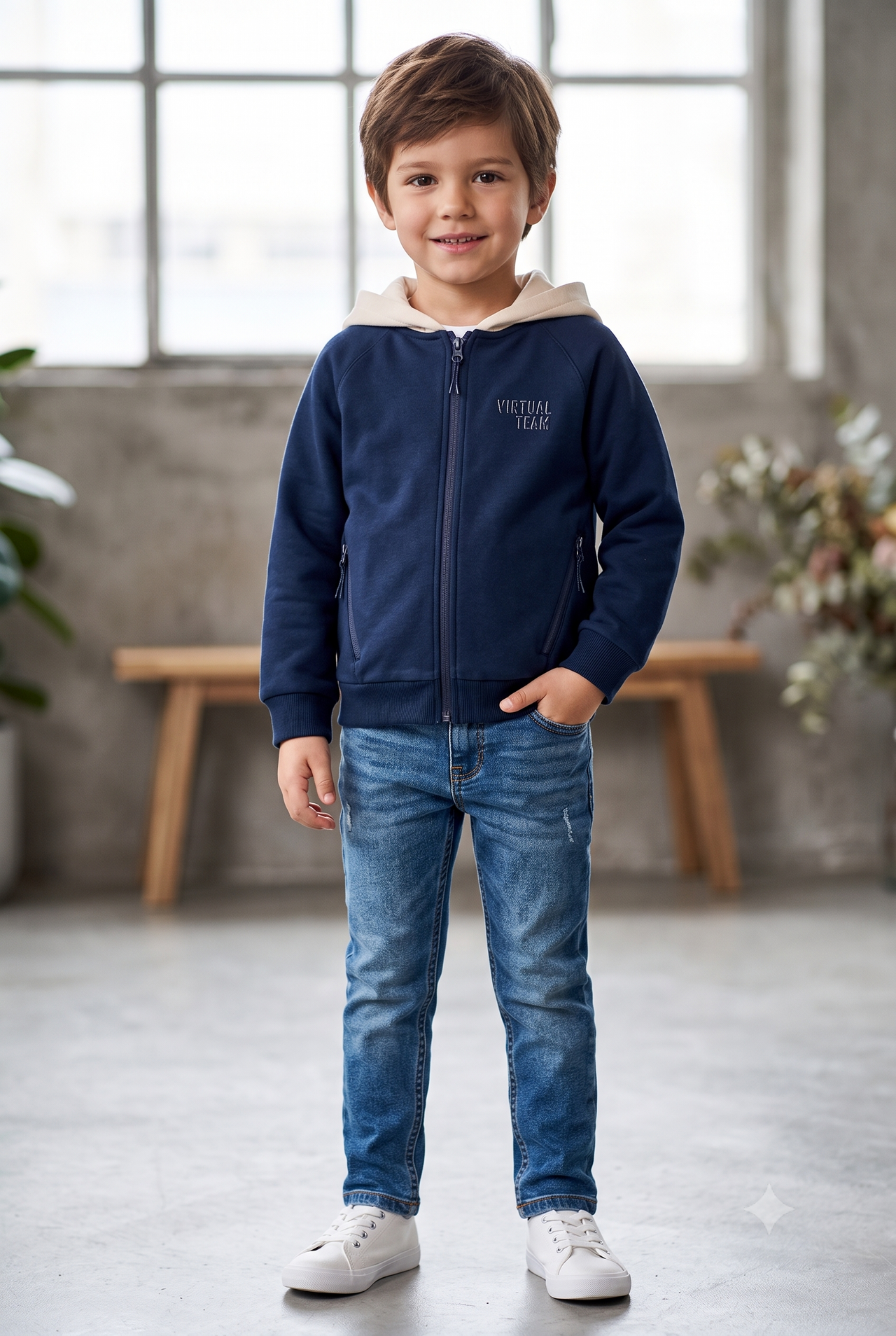 Chaqueta bicolor con cremallera niño