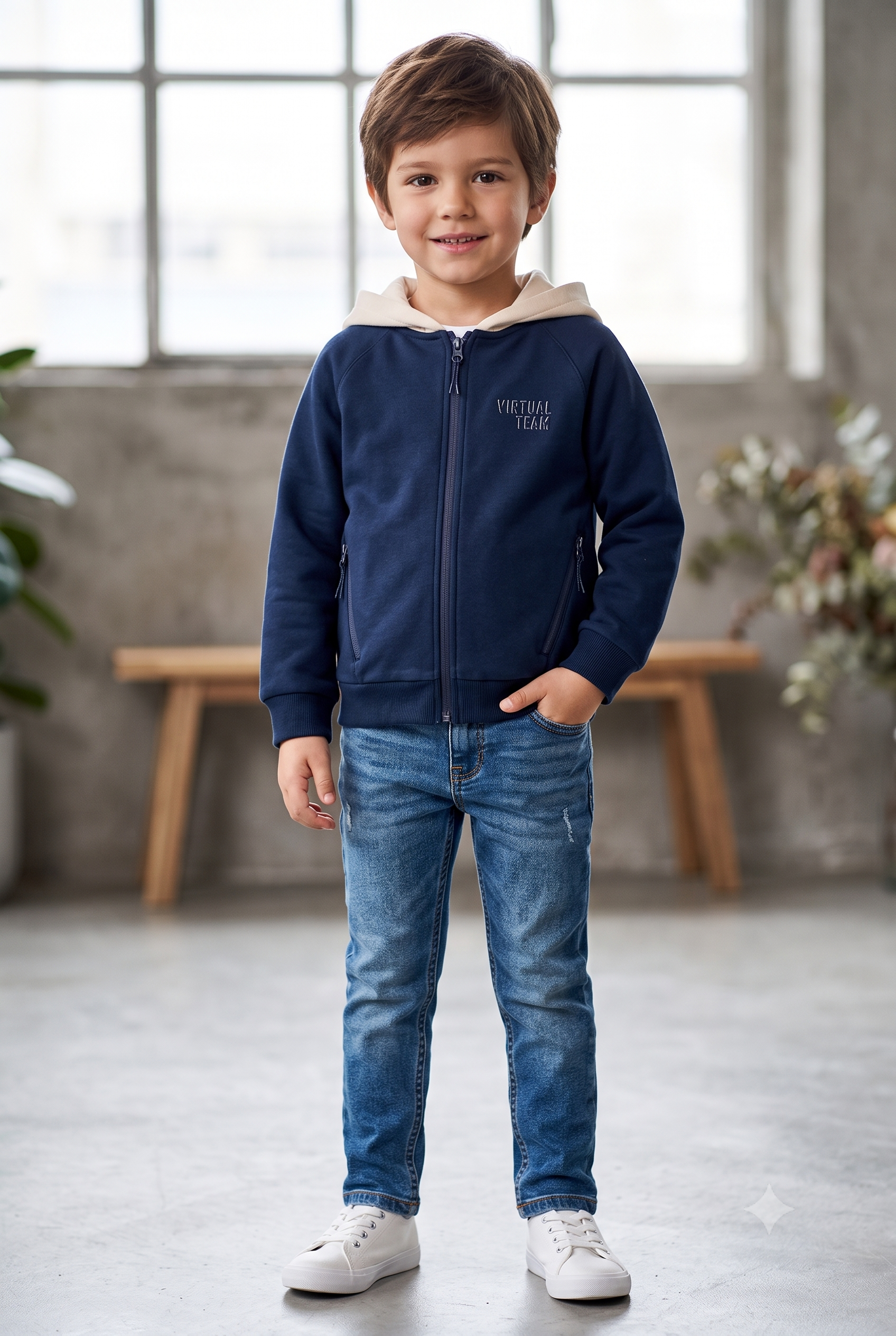 Chaqueta bicolor con cremallera niño