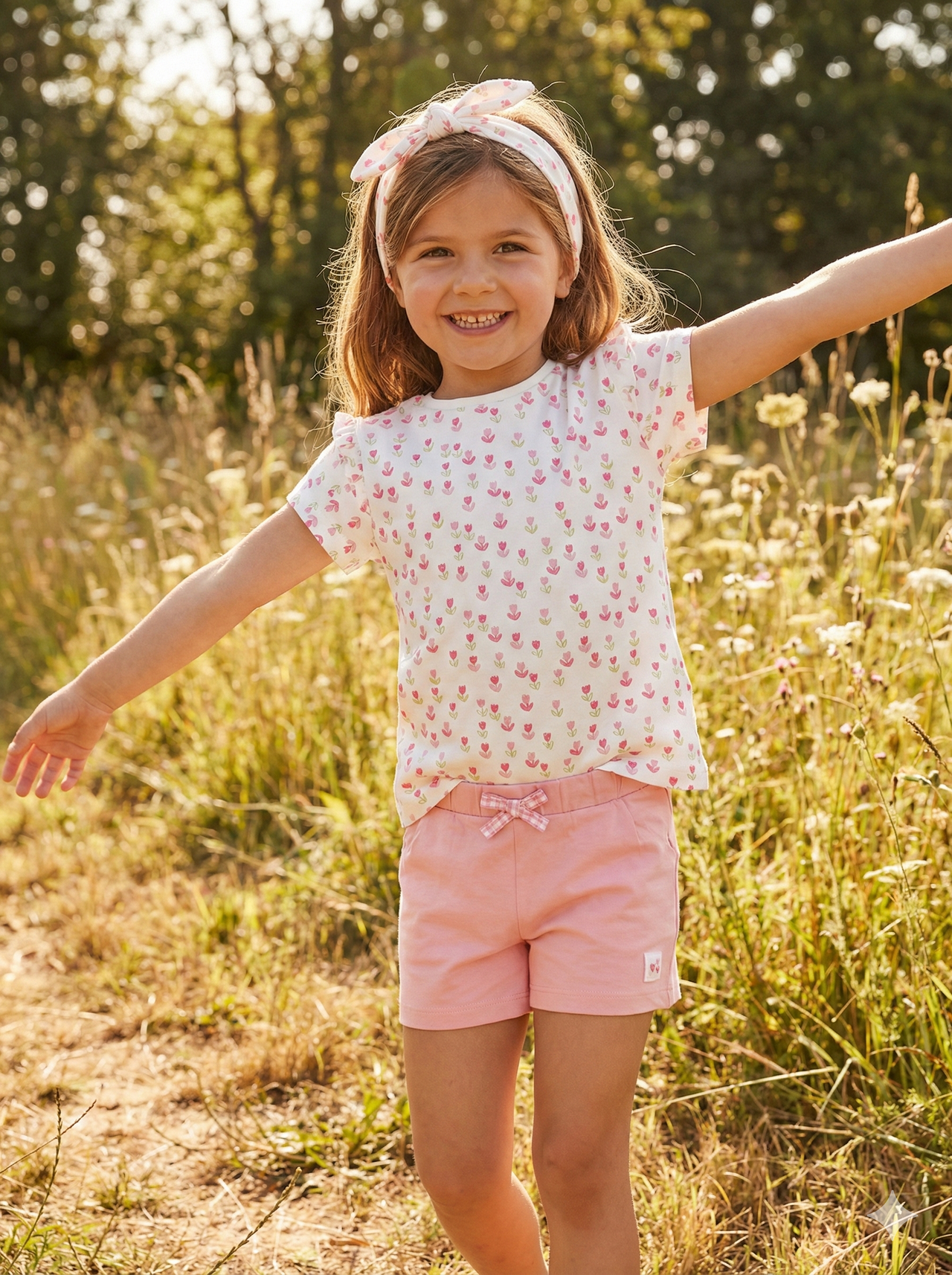 Conjunto Camiseta Y Pantalón Corto Con Cinta Niña
