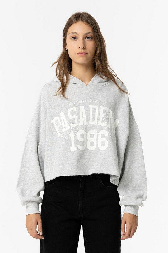 Sudadera Crop Gris Con Mensaje Pecho