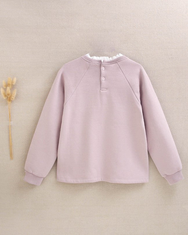 Sudadera De Niña Malva Con Cuello Camisa