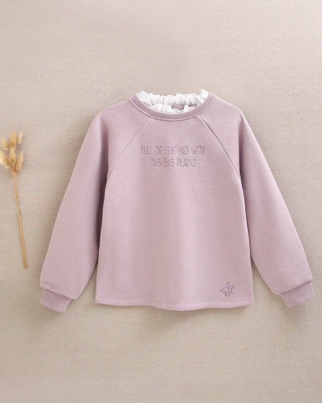 Sudadera De Niña Malva Con Cuello Camisa