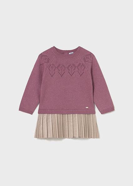 Vestido combinado Tricot falda plisada color rosa marisco bebé niña