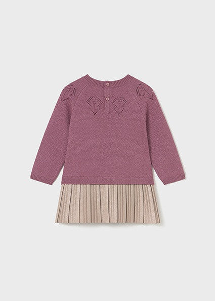 Vestido combinado Tricot falda plisada color rosa marisco bebé niña