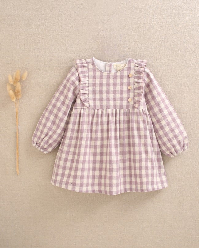 Vestido De Bebé Niña Cuadros Con Volante En El Cuello