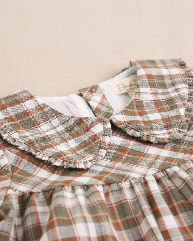 Vestido De Bebé Niña De Cuadros Marrón Y Verde