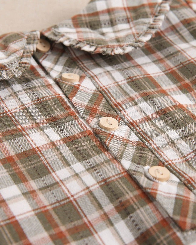 Vestido De Bebé Niña De Cuadros Marrón Y Verde