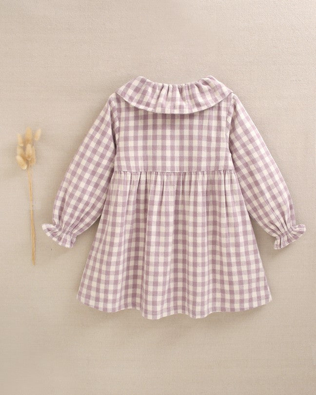 Vestido De Niña Cuadros Con Volante En El Cuello