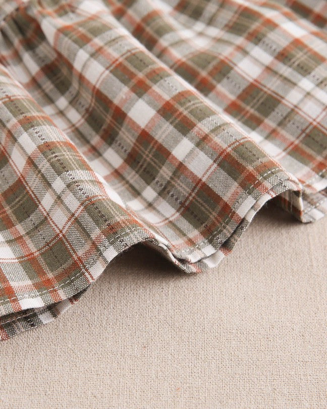 Vestido De Niña De Cuadros Marrón Y Verde