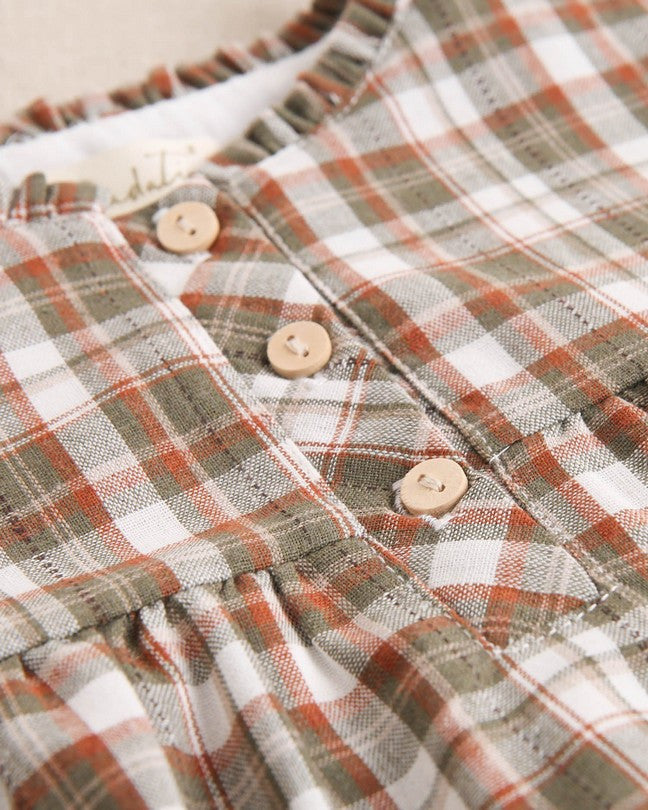 Vestido De Niña De Cuadros Marrón Y Verde