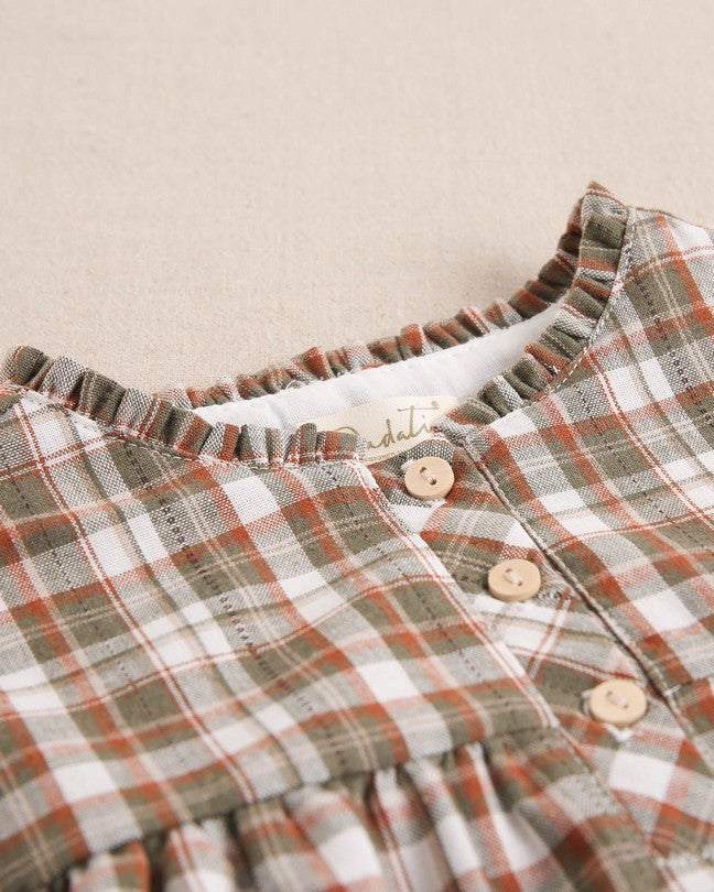 Vestido De Niña De Cuadros Marrón Y Verde