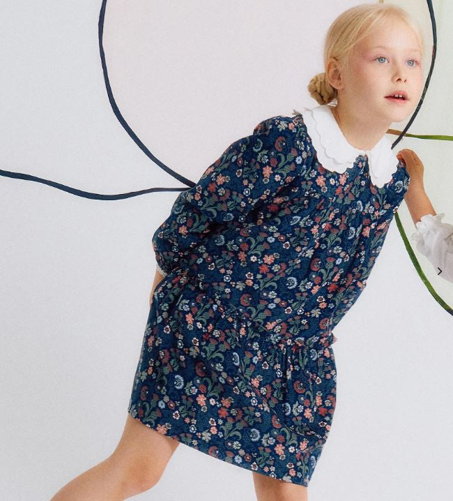 Vestido Estampado Flores Marino