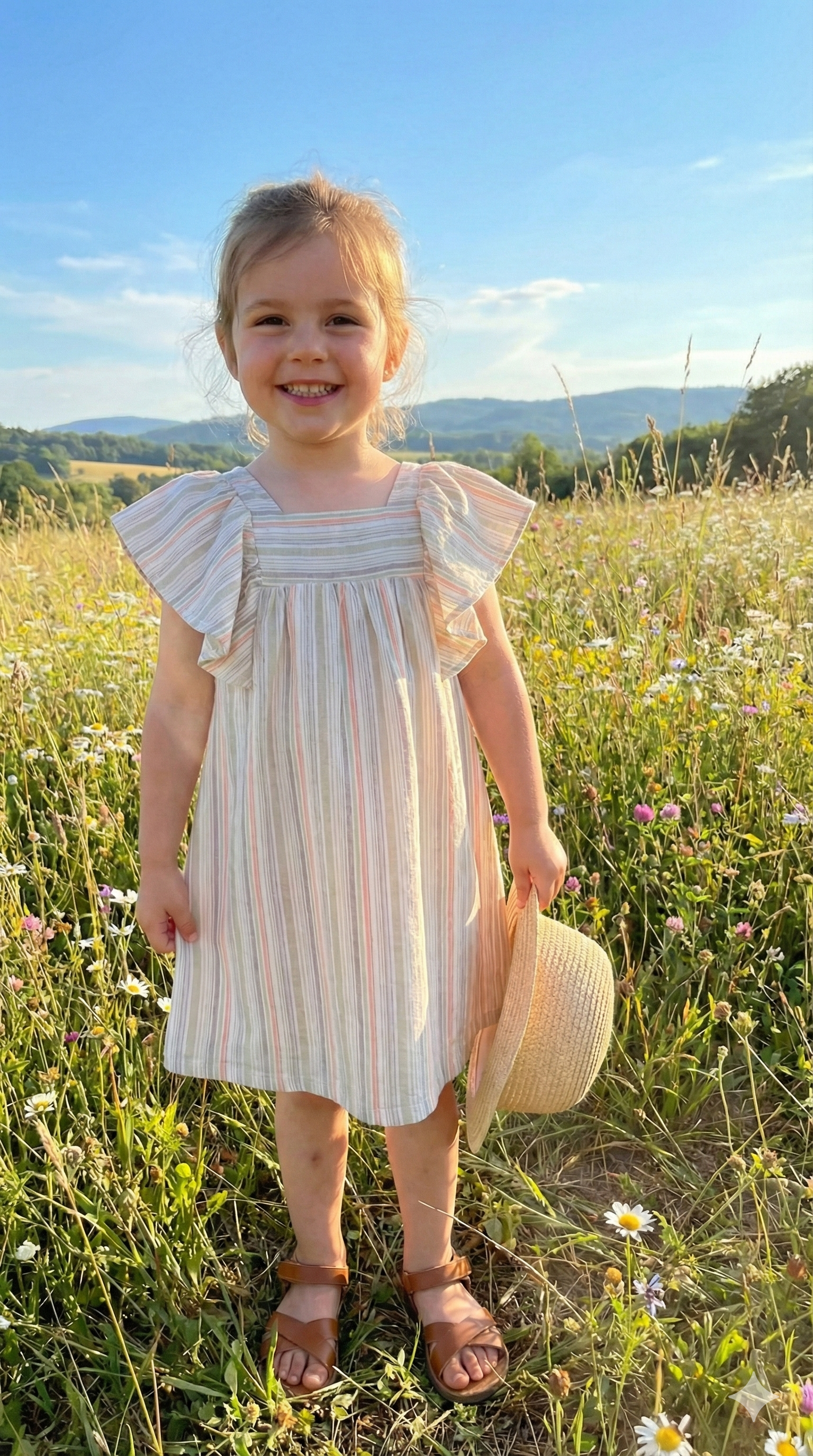 Vestido Niña De Rayas Y Manga Volante