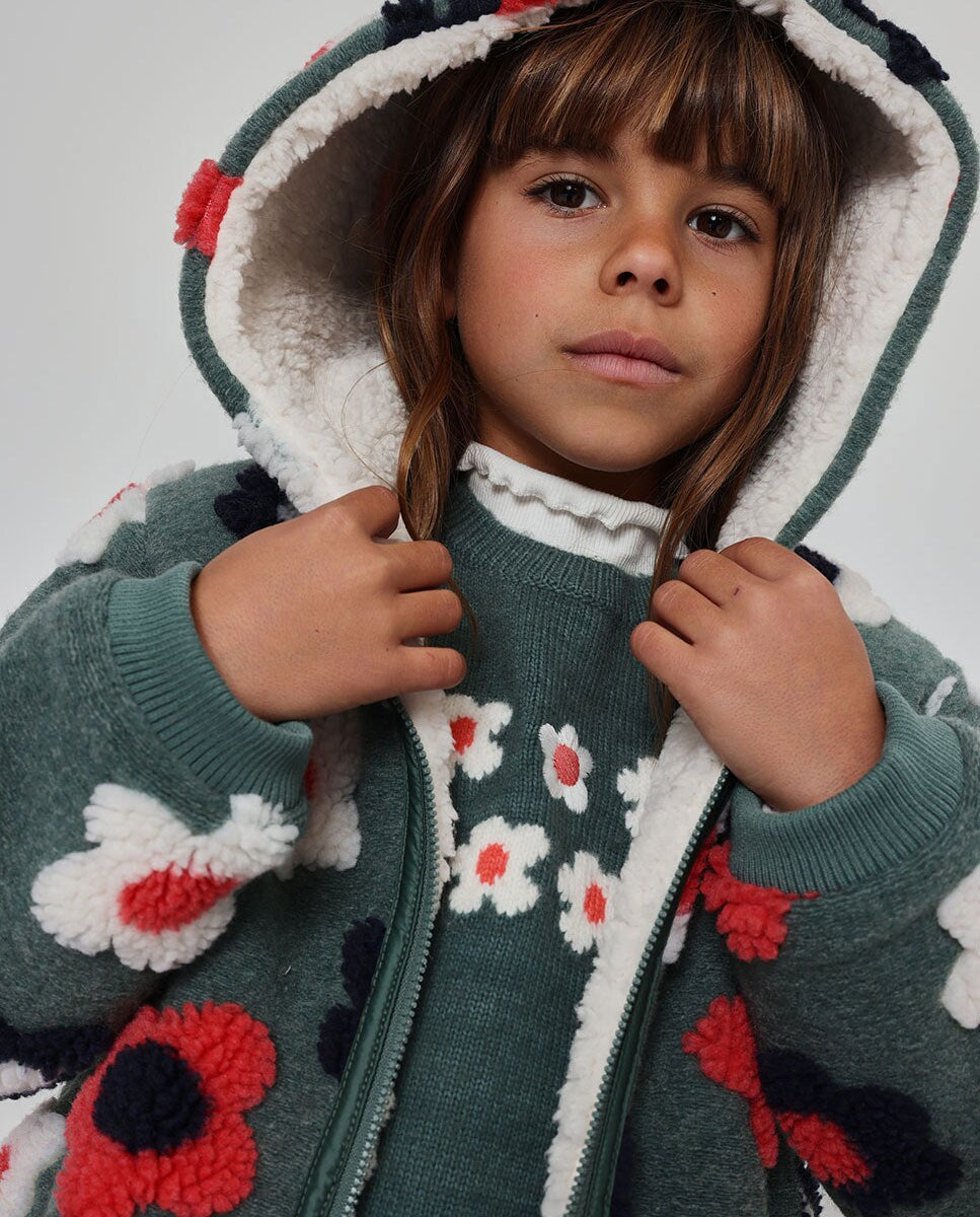 Chaquetón jacquard flores de niña